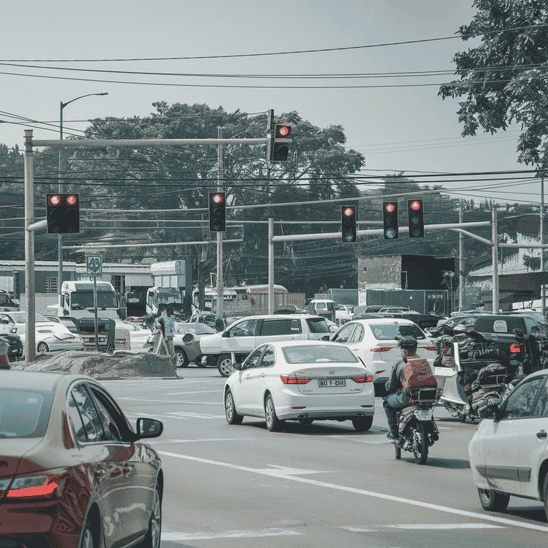 Complex intersection with autonomous and traditional vehicles navigating traffic