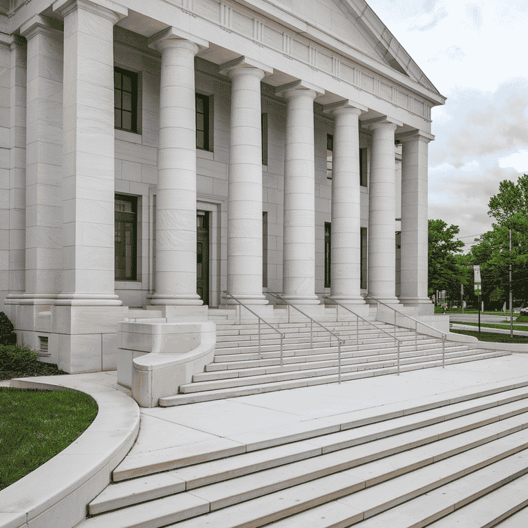 A courthouse building symbolizing the legal process and justice system.