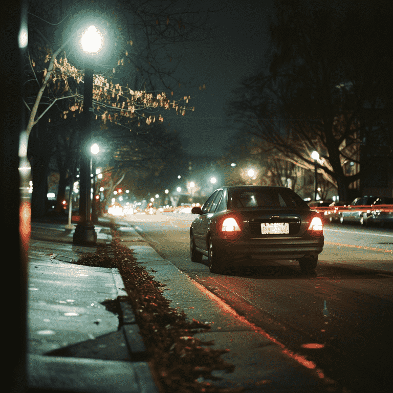 Nighttime street scene highlighting concerns about driving under the influence of marijuana.