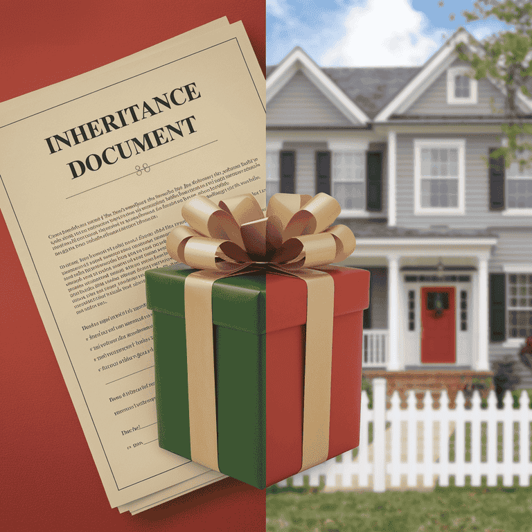 A gift box and inheritance document symbolizing exceptions to community property laws in Nevada.