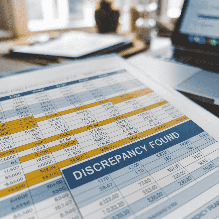 Close-up of a financial spreadsheet with highlighted discrepancies illustrating financial discrepancy investigation.