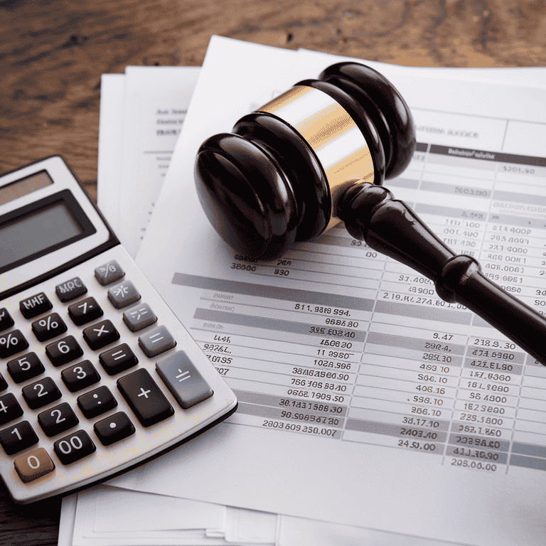 Gavel beside a calculator and financial documents, representing business valuation and asset division in Nevada divorce.