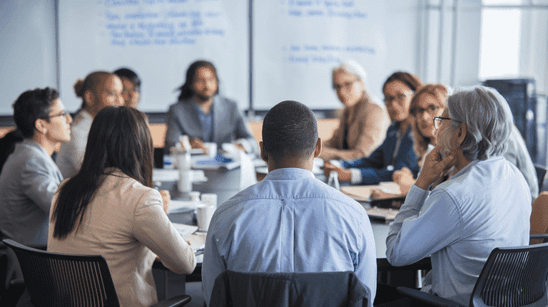 A diverse group of job seekers participating in a workshop about legal rights and protections for individuals with criminal records.