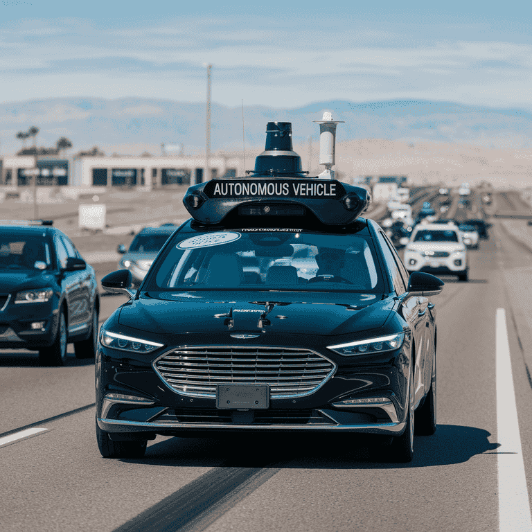 Self-driving car with visible markings operating on a Nevada highway