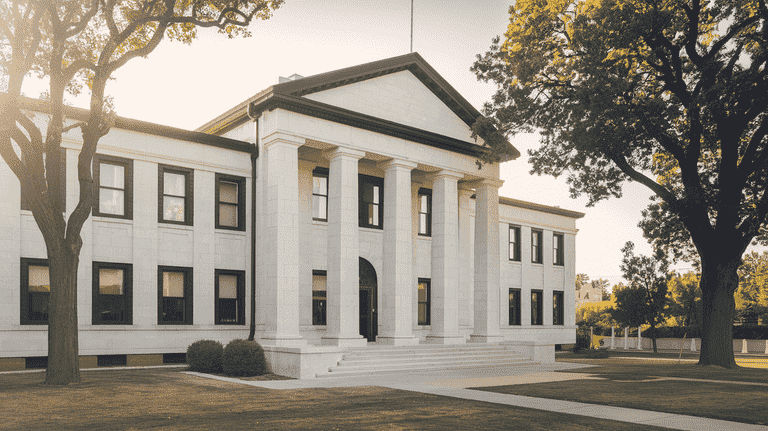 Exterior view of a courthouse.