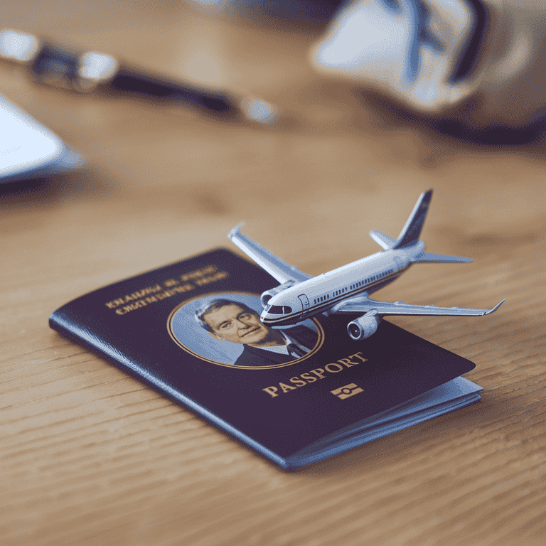 Passport with toy airplane, representing international child travel concerns