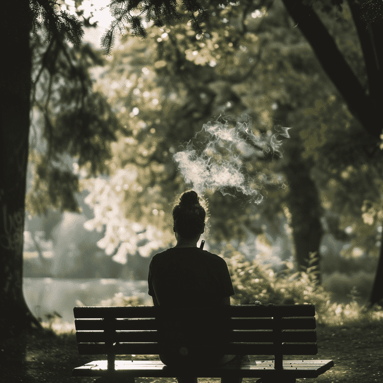 A young adult enjoying recreational marijuana use in a peaceful outdoor setting.