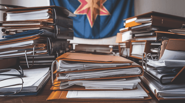 Legal documents and folders with a Nevada flag in the background, representing special considerations in Nevada divorce.