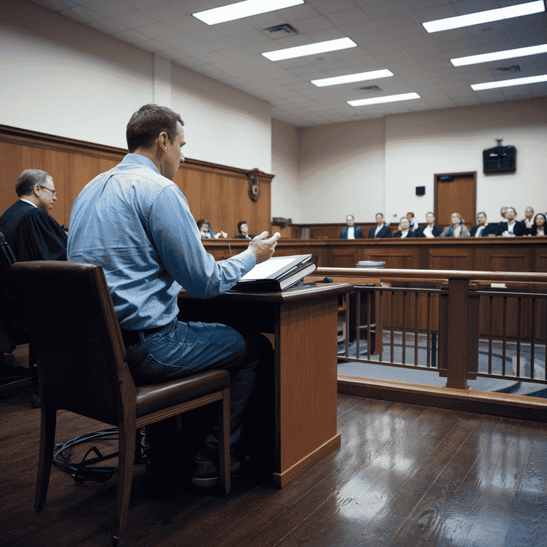 A courtroom setting featuring an expert witness providing testimony related to an auto accident case.