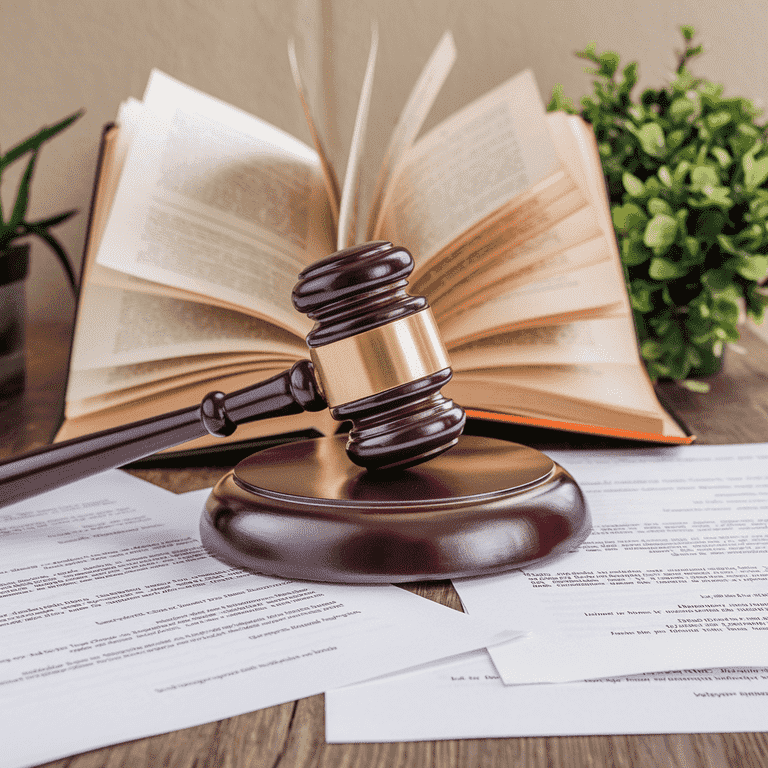  Gavel, legal documents, and handcuffs symbolizing the legal consequences of brandishing.