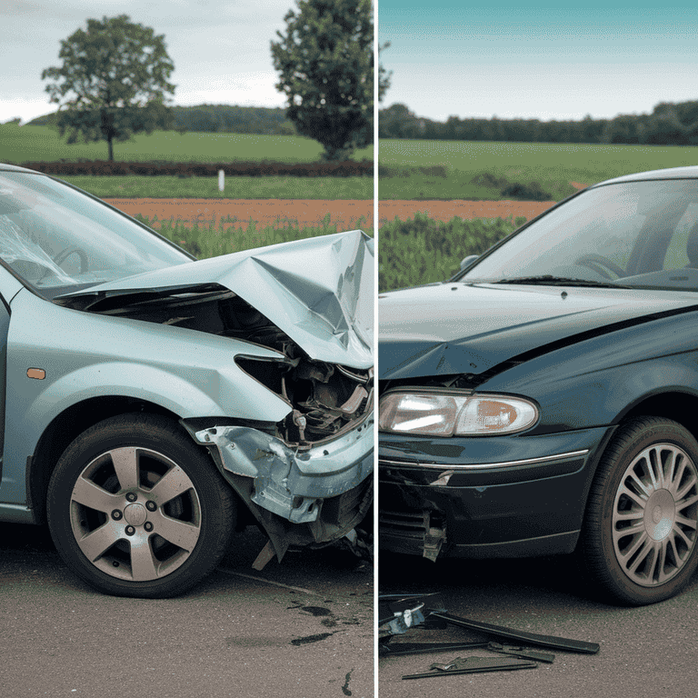 Car accident scene illustrating the concept of shared responsibility in personal injury claims.