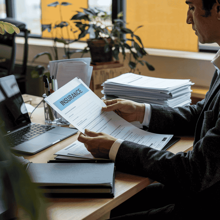 A professional reviewing life insurance documents in an office.