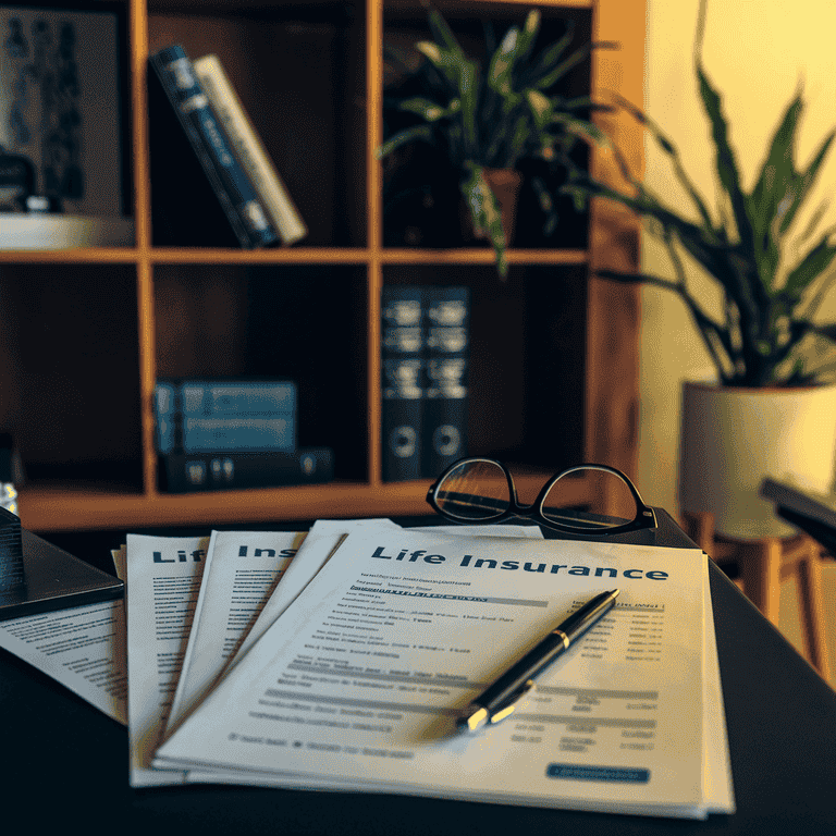 Life insurance policy documents and planning materials on a table.