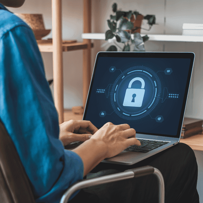 Individual practicing online security with laptop and padlock icon