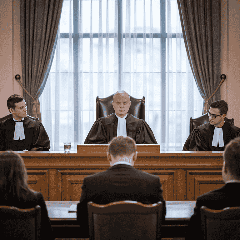 Courtroom scene showing a personal injury case in progress, highlighting the legal implications of aggressive driving.