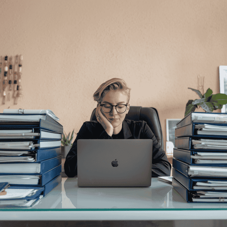 Person preparing legal documents with a laptop on a desk, organizing papers for a court motion.