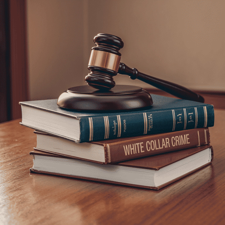 Gavel on legal books about white collar crime