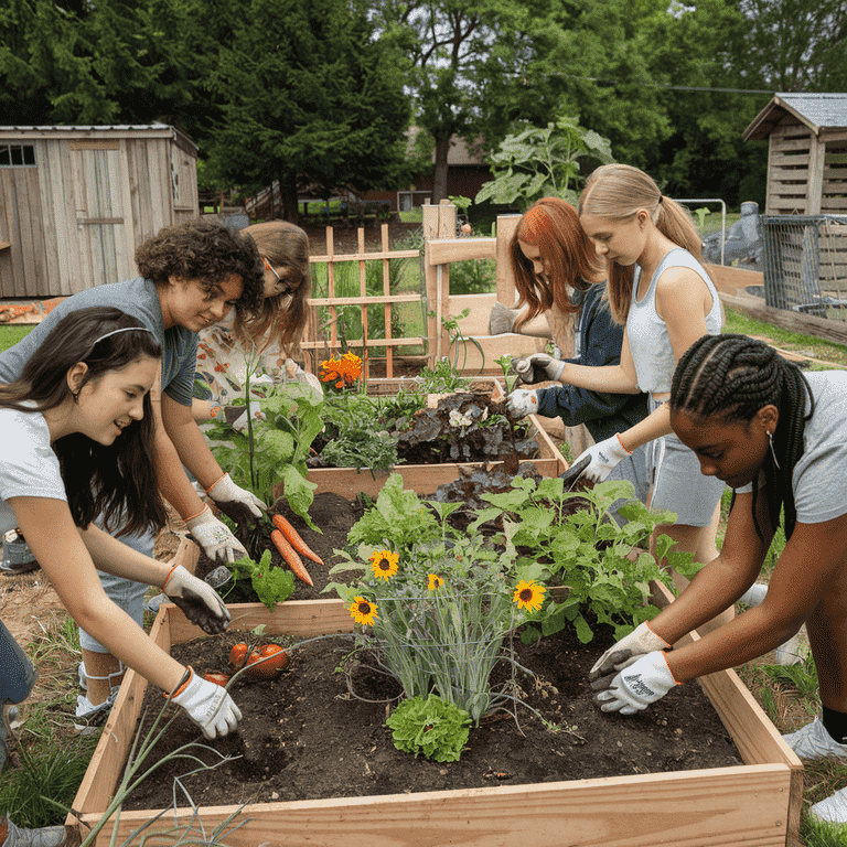 Teens collaborating on a community garden project