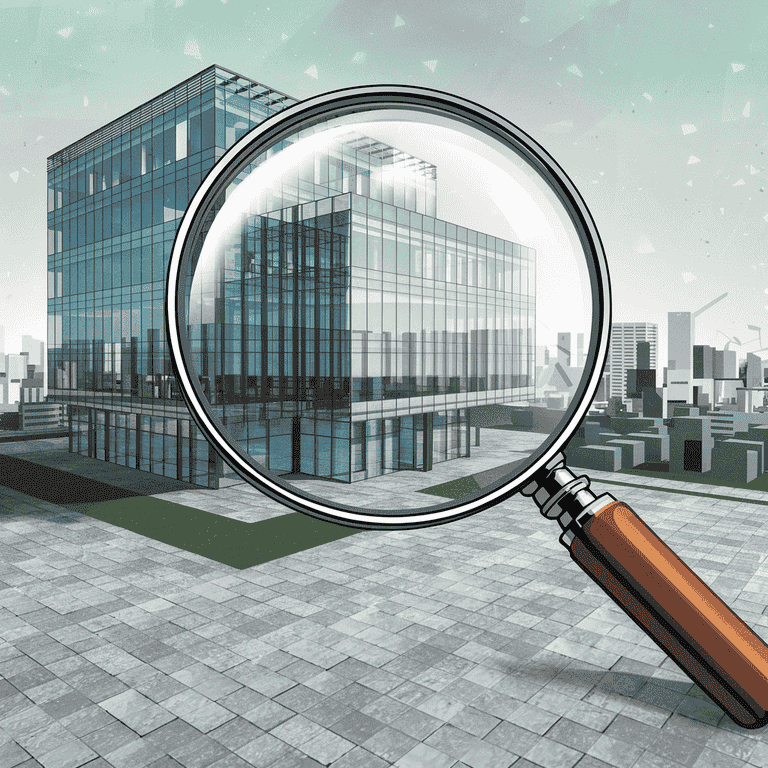 Illustration of a corporate building under scrutiny, revealing hidden financial activities.