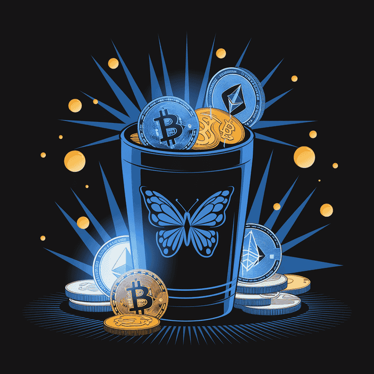 Cryptocurrency tumbler illustrated as a complex maze with various crypto symbols