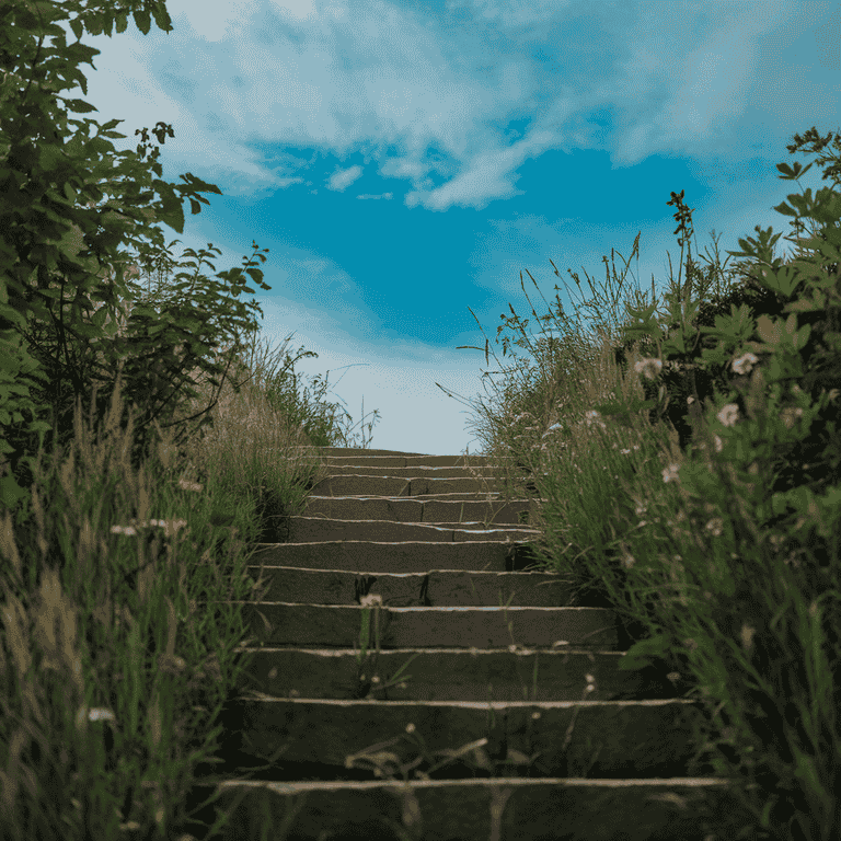  Stepped pathway with numbered stones representing the process of changing custody agreements