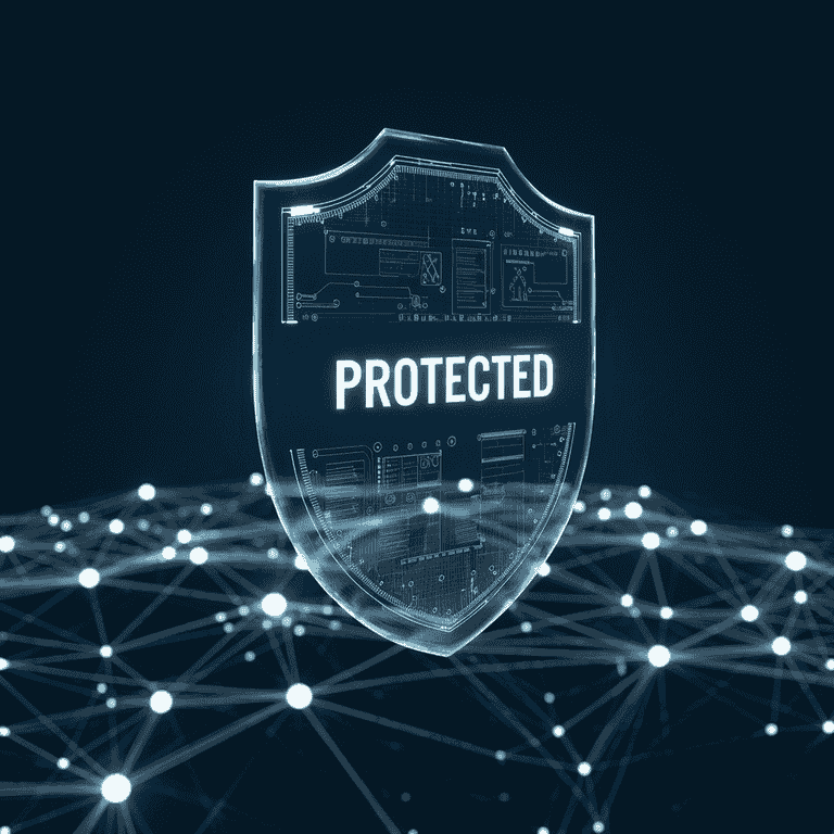 Digital shield protecting a network, symbolizing cybersecurity detection and prevention.