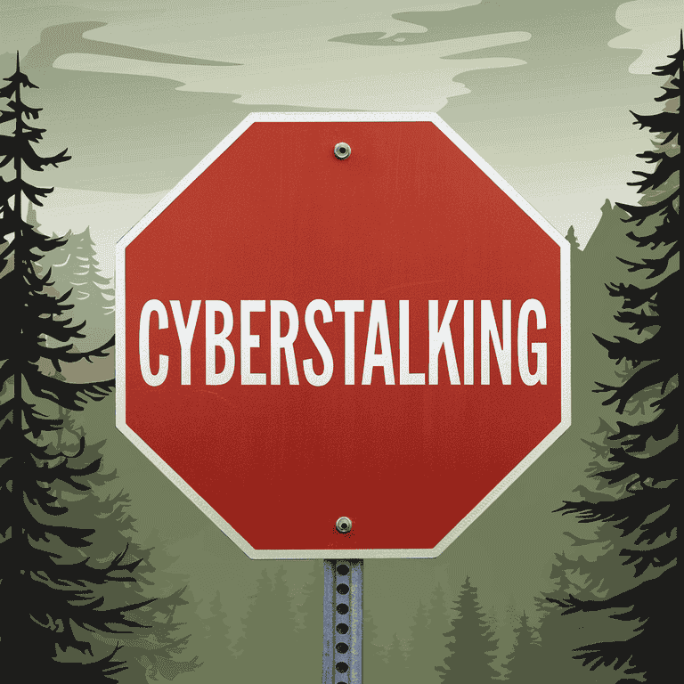  Red octagonal stop sign with the word "CYBERSTALKING" in white letters