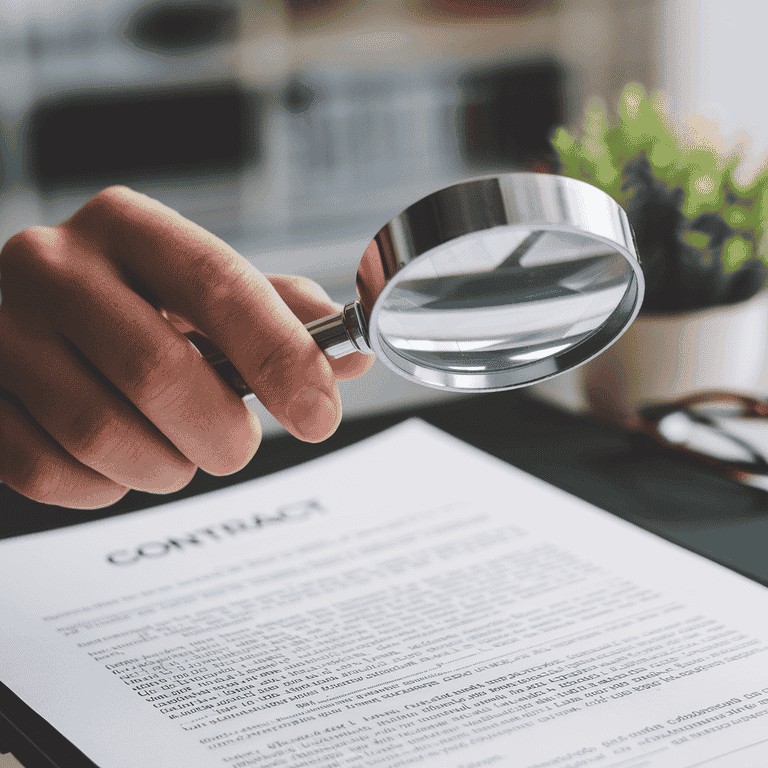 Magnifying glass examining contract fine print