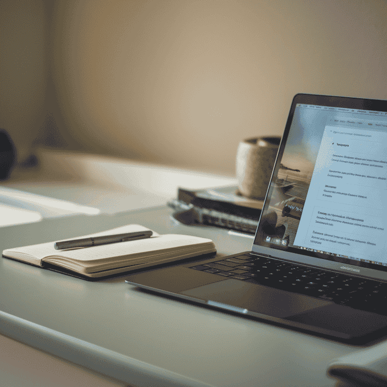 Laptop in a peaceful workspace displaying online resources for cyberstalking victims.