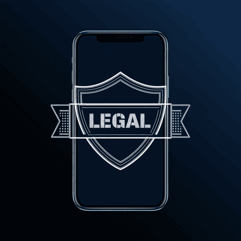  Shield icon on a smartphone screen representing legal protections for cyberstalking victims