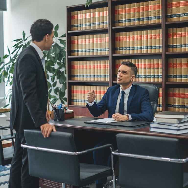 A client consulting with an attorney in an office, discussing the role of legal representation in the ADR process