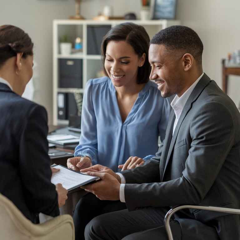 A couple discussing estate planning with a professional in an office setting