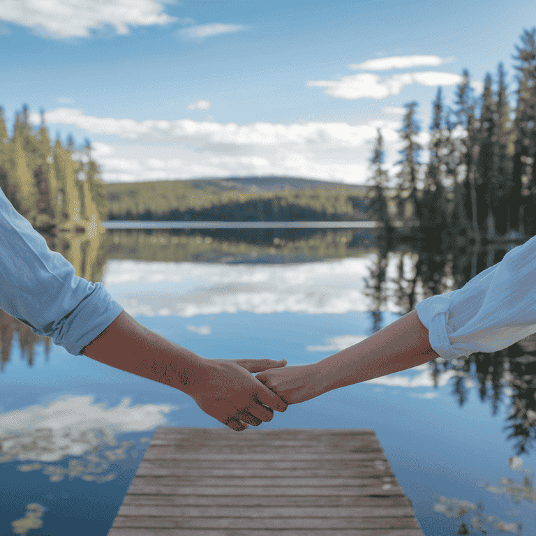 Same-sex couple outdoors engaged in thoughtful conversation.