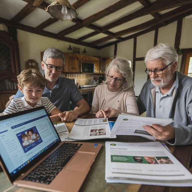 Family reviewing government benefits and estate planning documents together