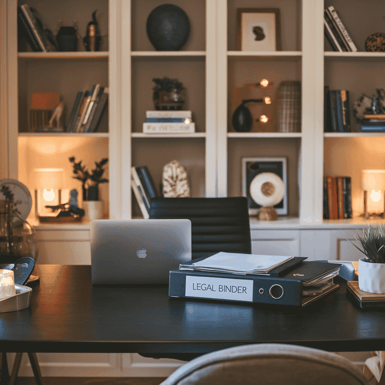 A professional home office with a binder, symbolizing preparation for incapacity and legal planning.