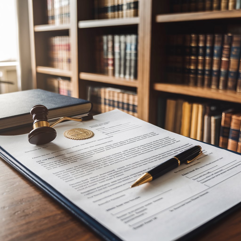 Legal document and pen representing powers of attorney