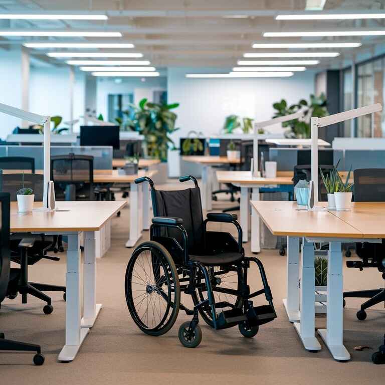 Office interior with ADA-compliant workstations and accessible spaces