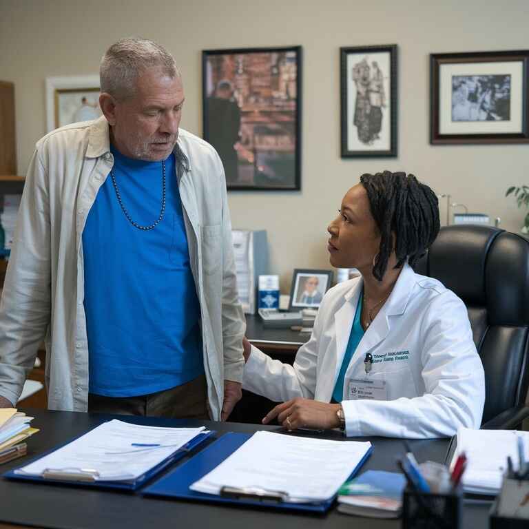 A patient and healthcare provider in discussion, with medical charts on the desk, symbolizing addressing medical consent issues in Nevada