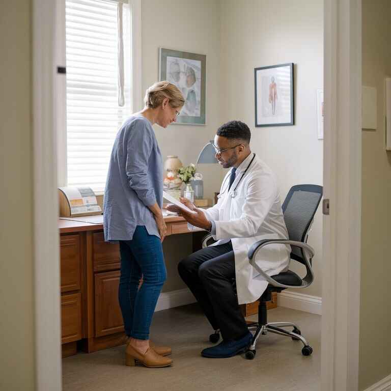 Patient and doctor discussing medical records to avoid malpractice