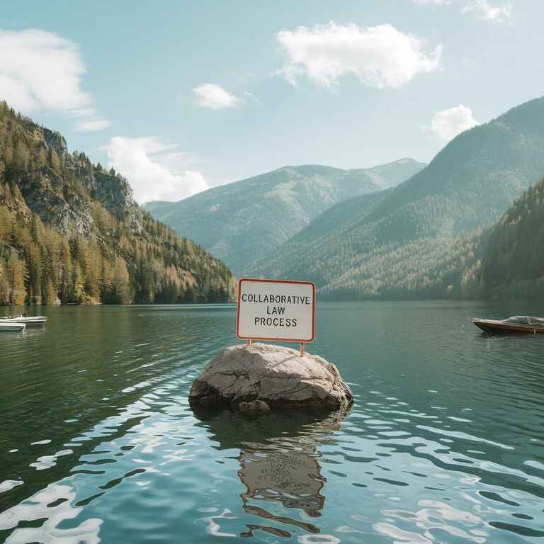 A symbolic roadblock in a peaceful landscape, representing the challenges and limitations of collaborative law