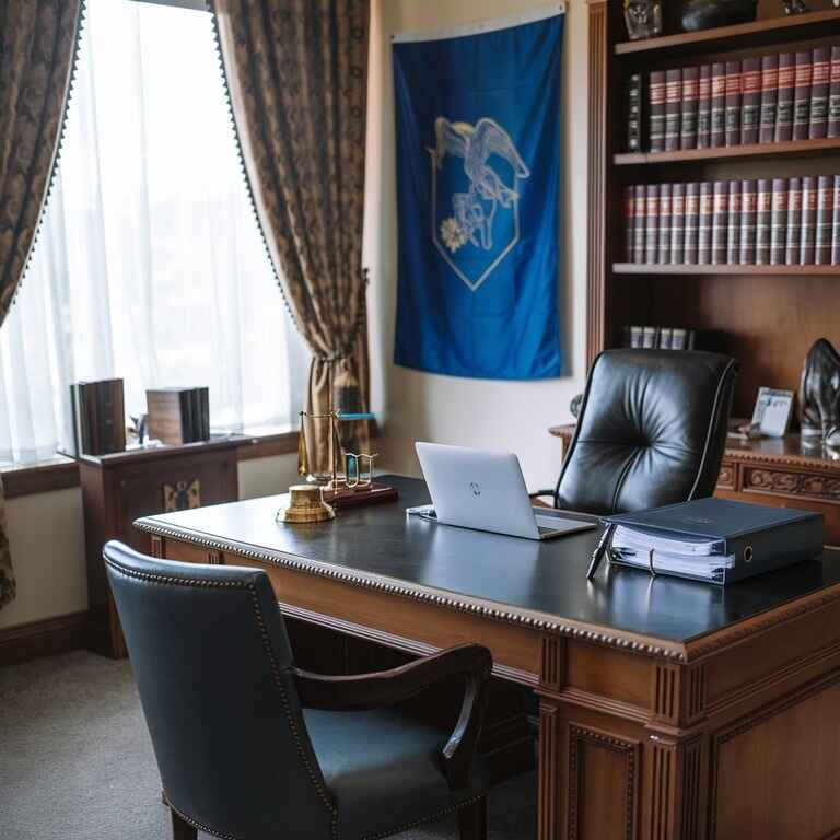 Lawyer's office with legal books and Nevada state flag