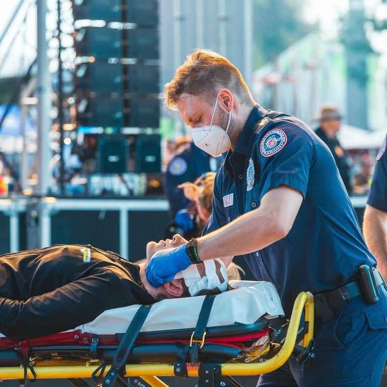 Medical team providing care to an injured concert attendee