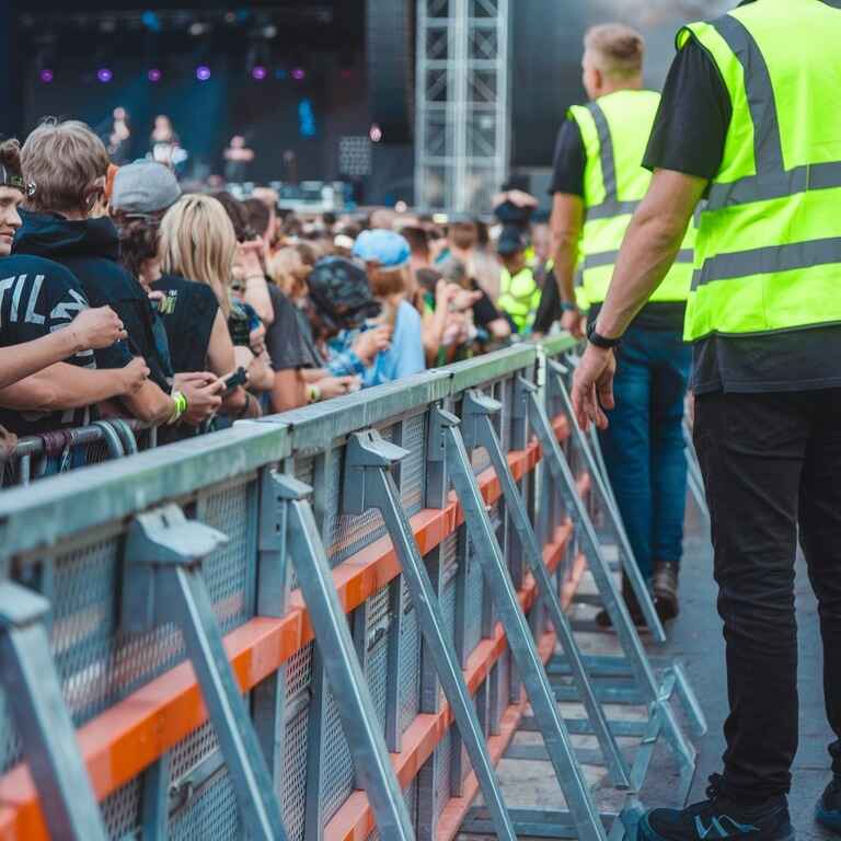 Concert venue with crowd control and safety measures in place