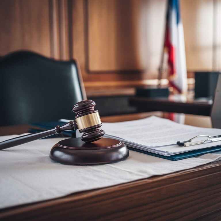 Courtroom with judge’s gavel and legal documents, symbolizing the legal defenses available in an MIP case