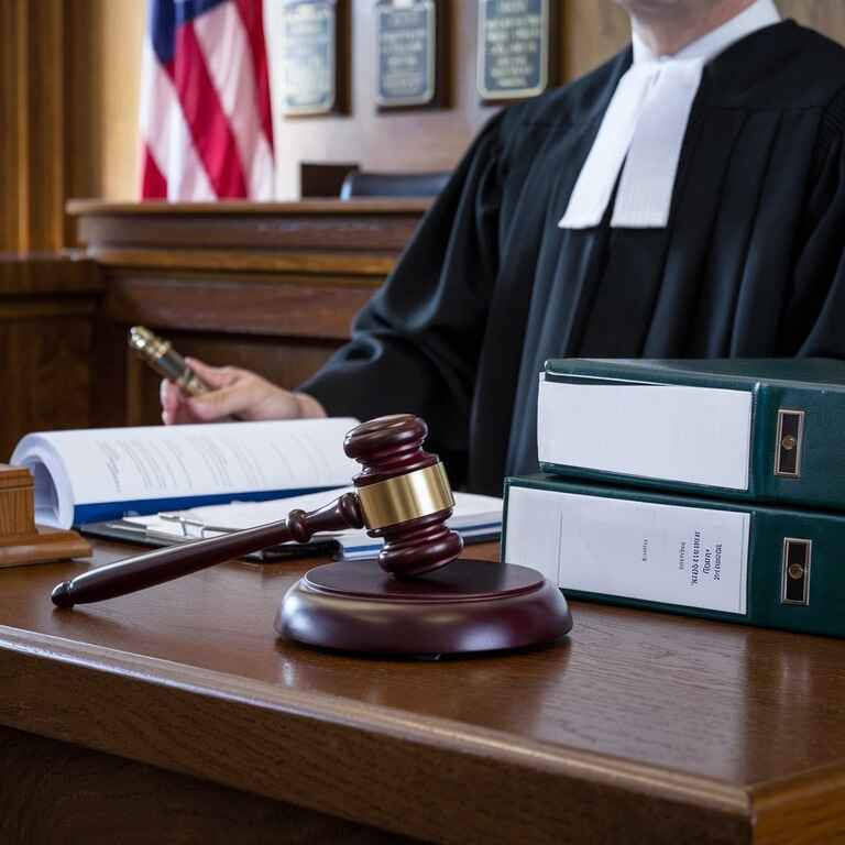 Judge's gavel and legal documents on a courtroom bench representing exceptional cases in medical consent