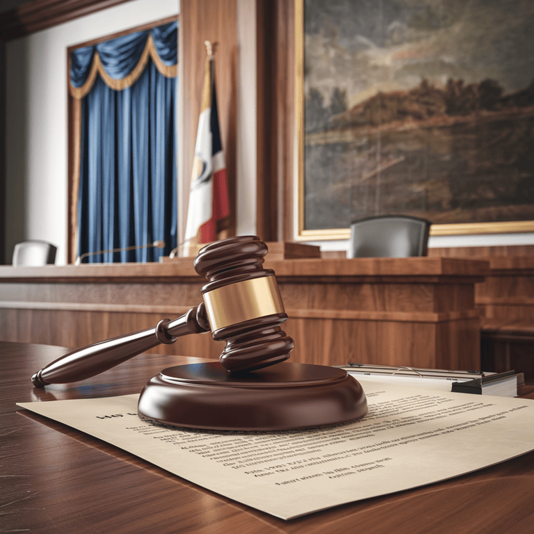 Gavel and legal document symbolizing the judicial process in restitution cases.