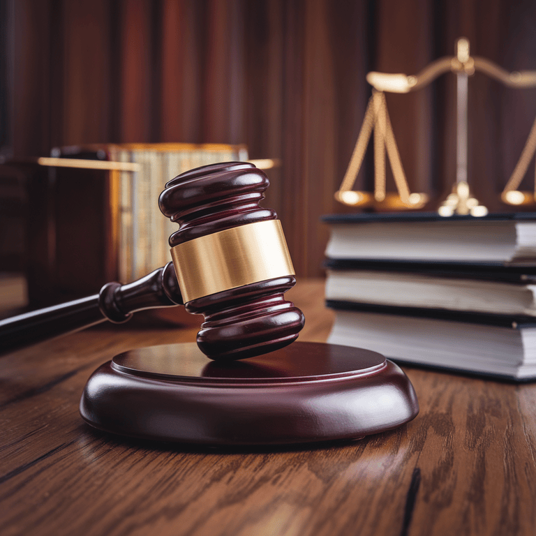 A judge's gavel on a desk, with legal documents and a serious tone symbolizing the appeals process.