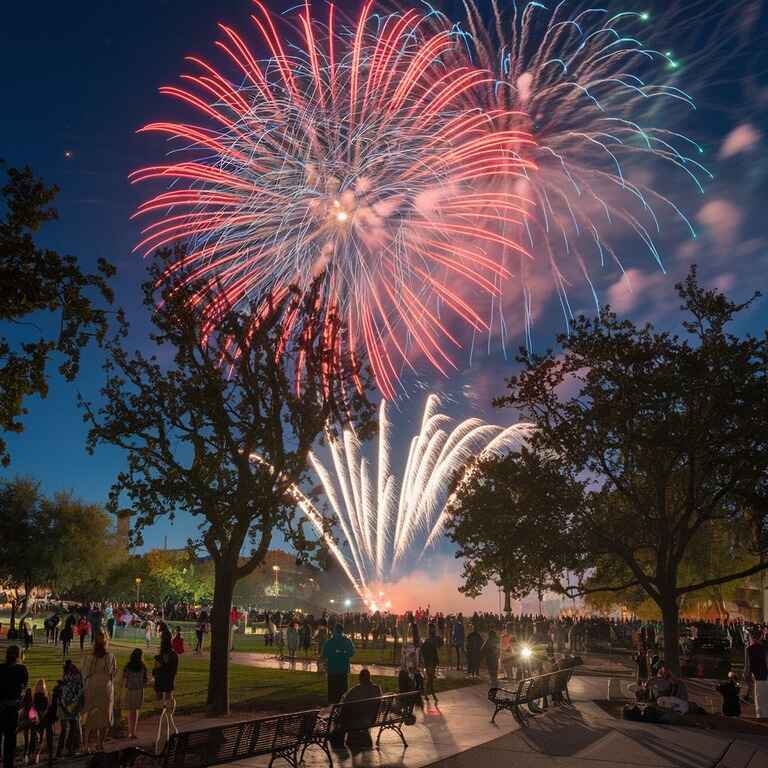 Public park in Nevada with a legal firework display during a holiday celebration