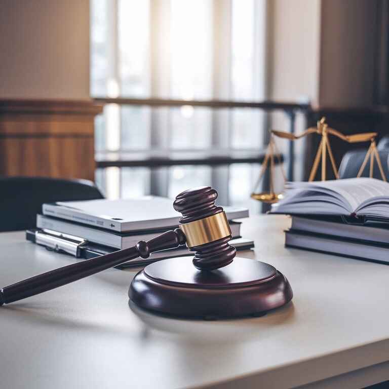 Gavel on a judge's desk surrounded by legal books, symbolizing the legal risks of ADA non-compliance