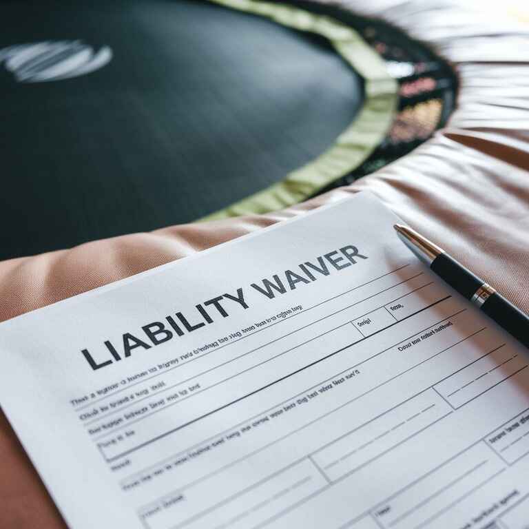 Liability waiver form for trampoline park with a pen next to it, symbolizing legal impact